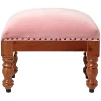 Homescapes SAMT-HOCKER Mable, rosa mit Holzbeinen, 50/30/40 cm