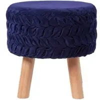 Homescapes SAMT-HOCKER Lyla, blau plissiert, 40/40/41 cm