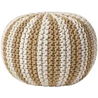 Homescapes STRICKPOUF rund, beige-creme gestreift, 50/50/40 cm