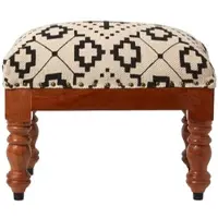 Homescapes HOCKER Reva mit Holzbeinen, schwarz-creme gemustert, 50/40/30 cm