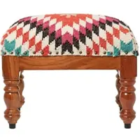 Homescapes KELIM-HOCKER Manila mit Holzbeinen, Ethno-Muster, 50/40/30 cm