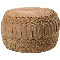 Homescapes SAMT-POUF Sofia sand, plissiert in Flechtoptik, 50/50/35 cm