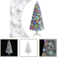 The Living Store Künstlicher Weihnachtsbaum mit Beleuchtung Weiß 150cm Glasfaser