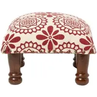 Homescapes HOCKER Cassia mit Holzbeinen, rot-weiß gemustert, 40/40/25 cm