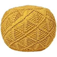 Homescapes POUF senfgelb im Makramee-Stil, 50/50/40 cm