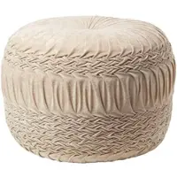 Homescapes SAMT-POUF Sofia creme, plissiert in Flechtoptik, 50/50/35 cm