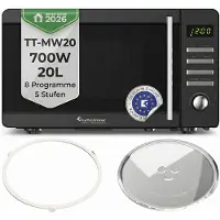 TurboTronic Digitale Mikrowelle – TT-MW20 – 700 W, 8 Automatikprogramme, 5 Leistungsstufen, 30-Sekunden-Quickstart, LED-Display, Kindersicherung Schwarz