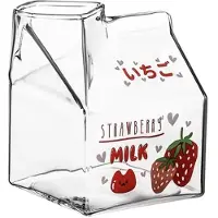 Wella 350ML Kawaii Quadratischer Milchkarton-Glasbecher, HitzebestäNdig, SüßEr Erdbeer-Pfirsich-FrüHstüCksbecher, Puddingbecher, Milchflaschen, A