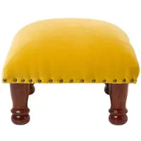 Homescapes SAMT-HOCKER Mable, senfgelb mit Holzbeinen, 40/40/25 cm