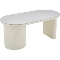 ByLiving Esstisch oval KAVALA 200x100 cm, Säulentisch in Riffel-Optik, Tischplatte Sinter Stone Keramikoptik creme, moderner Küchentisch für 4 Personen