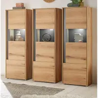 Furn.Design Schrank Set 3-teilig "Center" in Evoke Eiche und grau Wohnkombination 3 x Vitrine 190 x 155 cm, inklusive Beleuchtung