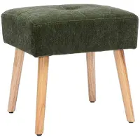 Miliboo - Hocker aus Stoff in Samtoptik khaki grün und hellem Massivholz H46 cm GUESTA