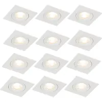 QAZQA Set mit 12 weißen quadratischen GU10 Einbaustrahlern 50 mm IP44 - Xena