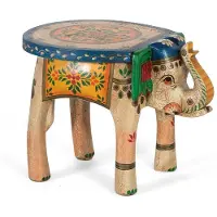 GINER Y COLOMER Handbemalter Hocker aus Mangoholz mit mehrfarbigen Details