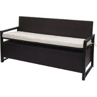 Mendler Poly-Rattan 3er Sitzbank MCW-F39, Gartenbank Truhenbank, Staufach Aufbewahrung Sitzkissen braun, Kissen creme