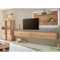 Furn.Design Wohnwand "Center" in Evoke Eiche und grau Wohnkombination Set 5-teilig mit XXL-TV-Schrank 440 cm