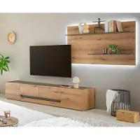 Furn.Design Wohnwand "Center" in Evoke Eiche und grau Wohnkombination Set 2-teilig 300 cm
