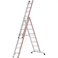 Hymer Stufenmehrzweckleiter mit Wandlaufrollen 3x8 Sprossen/Stufen