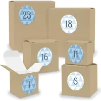 Itenga Adventskalender zum Füllen 24x Quader Würfel gemischt BRAUN + Sticker (V02 Z26)