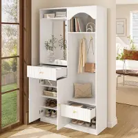 STILVORA Kompaktgarderobe mit Spiegel und Sitzbank, Flurgarderobe mit Schuhschrank und Kleiderhaken, Flurmöbel Set mit LED-Streifen und Farbwechsel