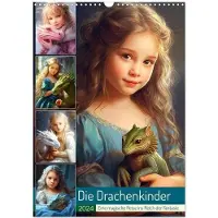CALVENDO Die Drachenkinder. Eine magische Reise ins Reich der Fantasie (Wandkalender 2024 DIN A3 hoch), Monatskalender: Niedliche Burgfräulein und ihre liebenswerten Drachenbegleiter (Kunst)