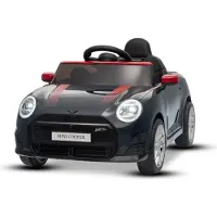 Beneo Elektrisches Kinderfahrzeug Mini Cooper 12V, schwarz, MP3-Player mit USB- und Bluetooth-Anschluss, 2,4-GHz-Fernbedienung, 2 x 25 W Motor, Lithium-Akku, LED-Lichter, ORIGINAL-Lizenz
