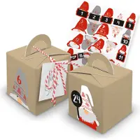Itenga Adventskalender zum Füllen Würfelboxen braun (V28) + Wichtel Zahlen in Freiform