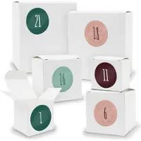 Itenga Adventskalender zum Füllen 24x Quader Würfel gemischt WEISS + Sticker (V01 Z14)
