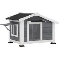 SUGIFT Hundehš¹tte outdoor aus Holz, wetterfest mit Asphaltdach, bis 20 kg, Grau