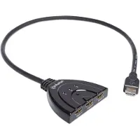Manhattan 1080p 3-Port HDMI-Switch, 1080p@60Hz, integriertes Kabel, Stromversorgung über USB, schwarz, HDMI, 1.3b, Schwarz, 15 m, 1080p, 2,5 Gbit/s