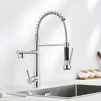 AjieQaQ Wasserhahn Küche, Hochdruck Küchenarmatur, Mischbatterie Spültischarmatur mit Federbrause, 360° schwenkbar, 2 Sprühfunktionen, Edelstahl