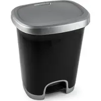 PlasticForte Treteimer – Schwarz/Silber – 18 Liter – 33 x 28 x 40 cm – Kunststoff – Abfalleimer