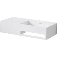Steinberg Serie 443 Wand-Waschtisch, Auszug links, Handtuchhalter rechts, 900x400x200mm, 1 Hahnloch, mit Überlauf, SOLIDSurface, 4437205W
