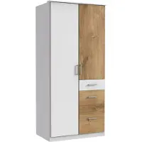 Freiraum Kleiderschrank "Click" aus Spanplatte in Weiß mit 3 Schubladen und 2 Türen. Abmessungen (B/H/T) 90x198x58 cm