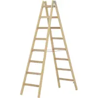 Hymer Holz-Sprossenstehleiter, beidseitig begehbar, 2x8 Sprossen, senkr. Höhe 2,25 m, Reichhöhe 3,65 m, Gewicht 13,0 kg