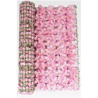Markenlos Künstlicher Zaun mit Kirschblüten, Sichtschutz für Heim und Garten, 24 x 100 cm (rosa)