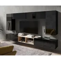 Lomadox Wohnzimmer TV-Wand Set in schwarz Hochglanz mit Artisan Eiche Nb. CAIRNS-132, B/H/T ca. 300/200/43 cm