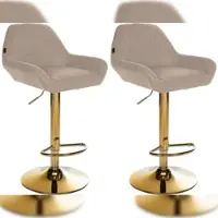 Décoshop26 - Set aus 2 Barhockern mit gebogenen Fußstützen aus goldfarbenem Metall mit taupefarbenen Stoffsitzen TDB10796
