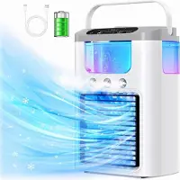 Axvcuxio 4-in-1 Mini Klimaanlage,RGB Luftkühler,Tragbare USB Ventilator mit 3 Modi,600ml Wassertank,Lange Akkulaufzeit,60° verstellbarer Winkel,Leiser,Grau