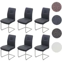 Mendler 6er-Set Esszimmerstuhl HWC-H70, Küchenstuhl Freischwinger Stuhl, Stoff/Textil Edelstahl gebürstet dunkelgrau