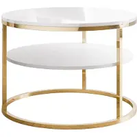 Lookway Couchtisch CIRI in Hochglanz mit Ablage und Gestell, Gold Chrom / Weiß Hochglanz