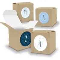 Itenga Adventskalender zum Füllen 24x Würfel 6,5cm BRAUN + Sticker V05 Z12