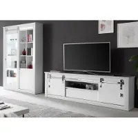 Furn.Design Wohnwand "Miami" in weiß Hochglanz Wohnkombination 2-teilig 349 x 201 cm, Soft-Close, inklusive Beleuchtung