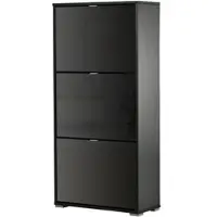 HOMCOM Schuhschrank mit 3 Klapptüren, 3 Fächern, MDF-Holz, 60B x 26T x 124H cm, Schwarzer Lack