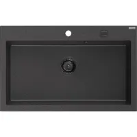 Mexen Elix Granitspüle 1-beckig 800 x 500 mm, schwarz gesprenkelt, Siphon schwarz - 6527801005-76-B