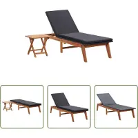 The Living Store Sonnenliege mit Tisch Poly Rattan und Massivholz Akazie
