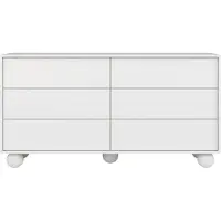 Beautysofa | Kommode ADEL 154 cm – Moderne Kommode mit 6 Schubladen, grifflose Fronten, kugelförmige Holzbeine, Weiß, Push-to-Open