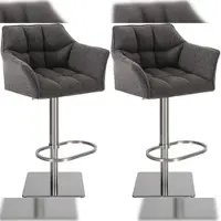 Décoshop26 - Set aus 2 verstellbaren Barhockern mit grauem Stoffbezug gepolsterter umlaufender Sitzfläche und quadratischem 10_0006353