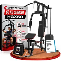 Sportstech HGX50 Multifunktionale Kraftstation für Zuhause mit 60-kg-Gewichtsblock