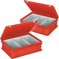 BRB-Lagertechnik BRB 2x Euro-Besteckkoffer mit 3-Mulden-Einsatz, LxBxH 400 x 300 x 130 mm, rot
